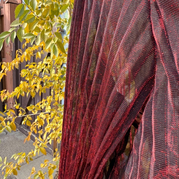 Sheer Red and Black Shimmer Pleated Blouse - Picture 6 of 9